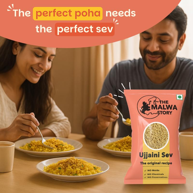 Image of Original Ujjaini Sev Sev by The Malwa Story 200gm | Cooked and packed in Ujjain, Madhya Pradesh | Authentic recipe and taste | No maida | Spicy and crunchy | Perfect for Poha