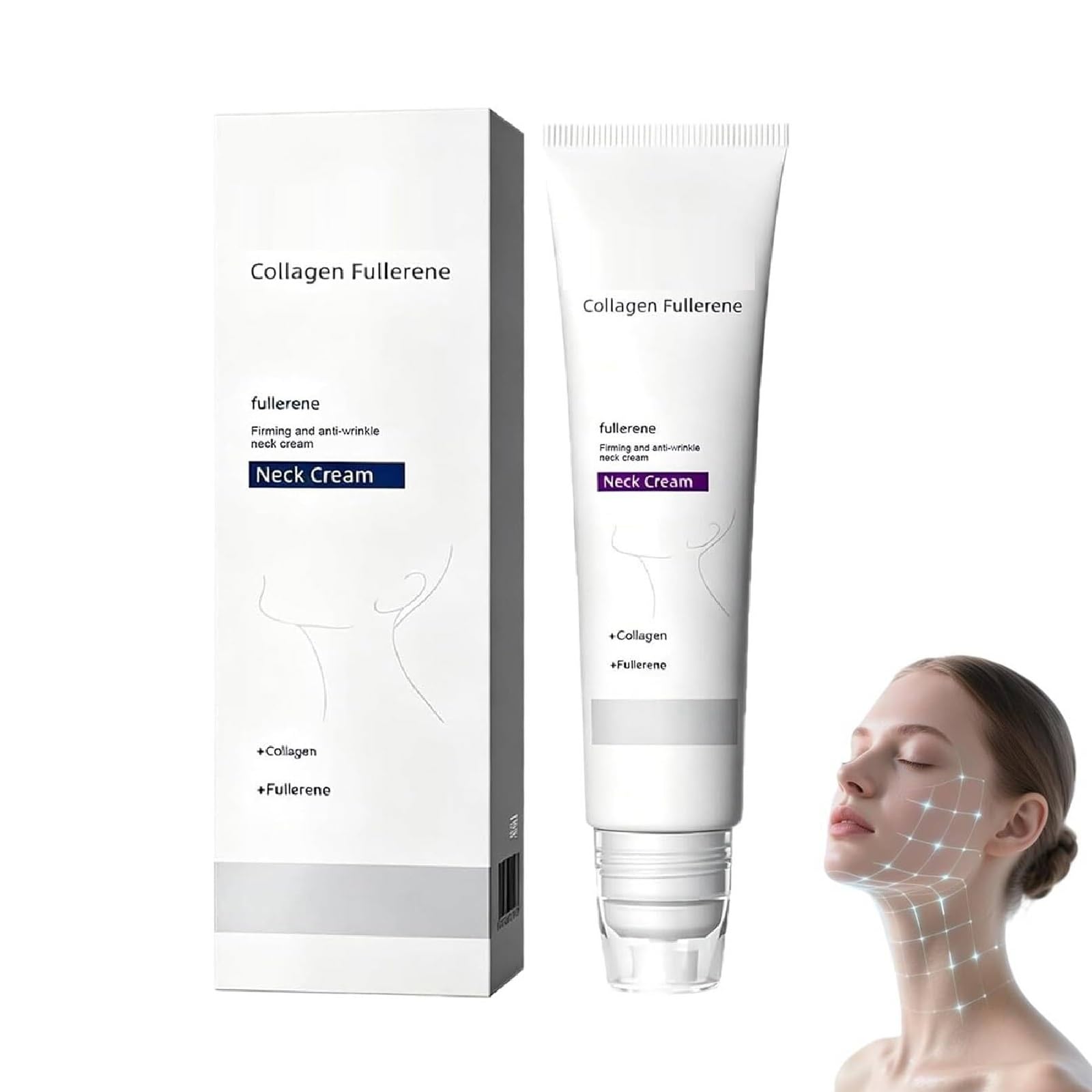 Crema per il collo al collagene e fullerene, crema rassodante e liftante per la pelle rugosa, con cinque rulli, riduce le rughe e il doppio mento, per tutti i tipi di pelle (1pcs)