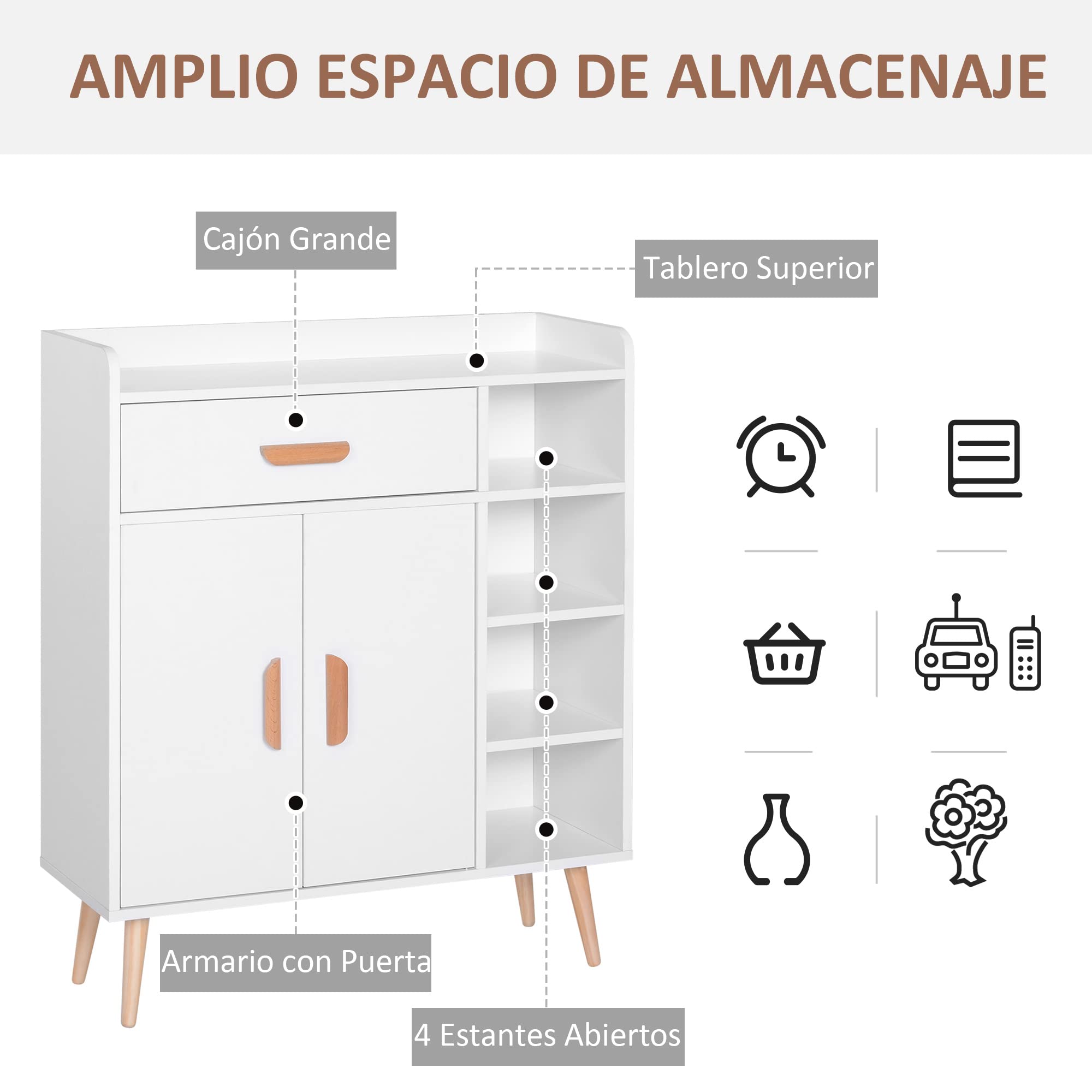 HOMCOM Aparador Buffet Armario Multiusos de Comedor Salón 80x29.5x96cm