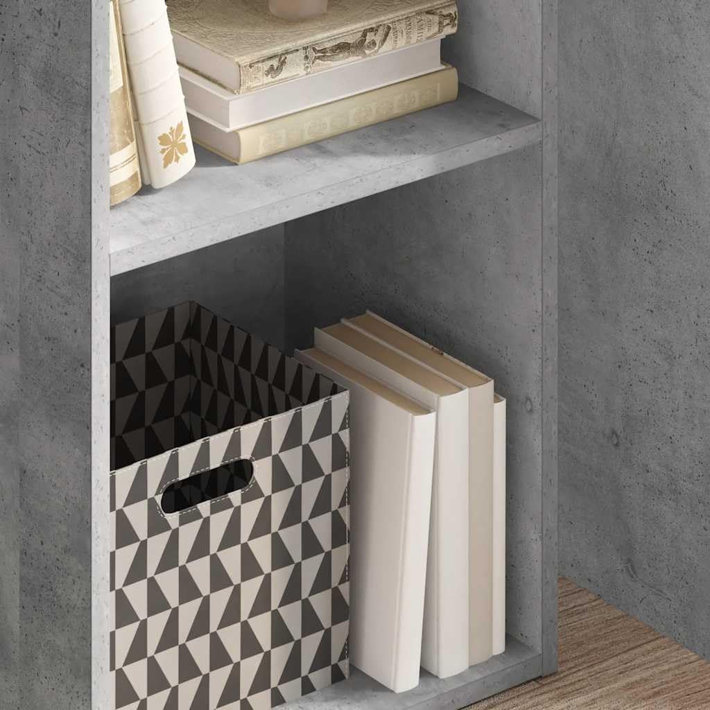 Bücherregal Betongrau mit 2 Fächern, 40x30x76,5 cm, Holzwerkstoff, schmaler Bücherschrank freistehend für Wohnzimmer Büro Kinderzimmer, platzsparendes Regalsystem mit Stauraum