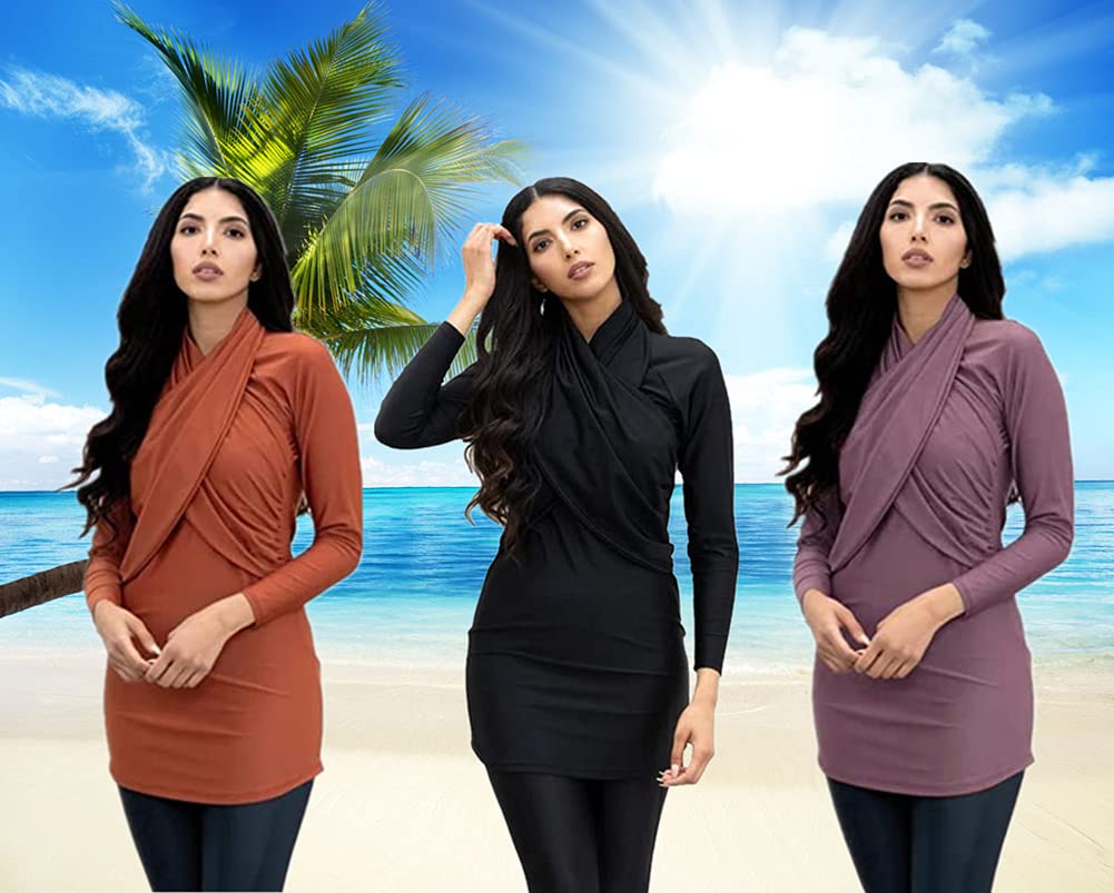Costume da Bagno Musulmano a Copertura Totale Costume da Bagno Modesto per Le Donne Costume da Bagno Burkini a Maniche Lunghe Sportivo Islamico Hijab Beachwear