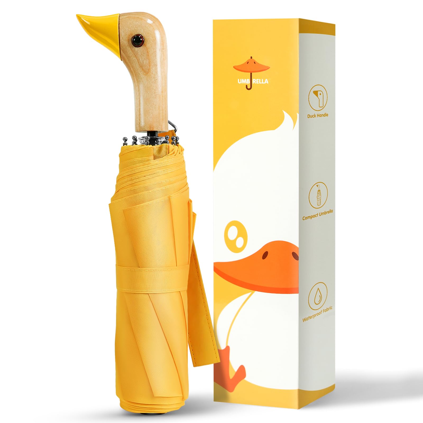 LEAGERA Compact Small Umbrellas for Rain Sun Cute Design Duck Head Umbrella for Girls Gifts 8 Ribs Folding