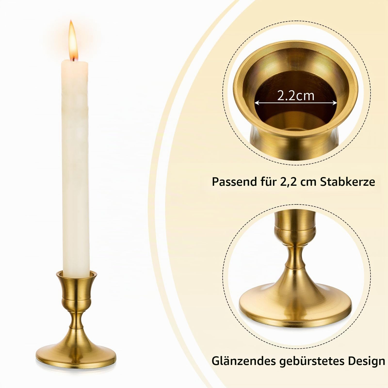 Romadedi Kerzenhalter für Stabkerzen aus Metall, 12er-Set, Gold