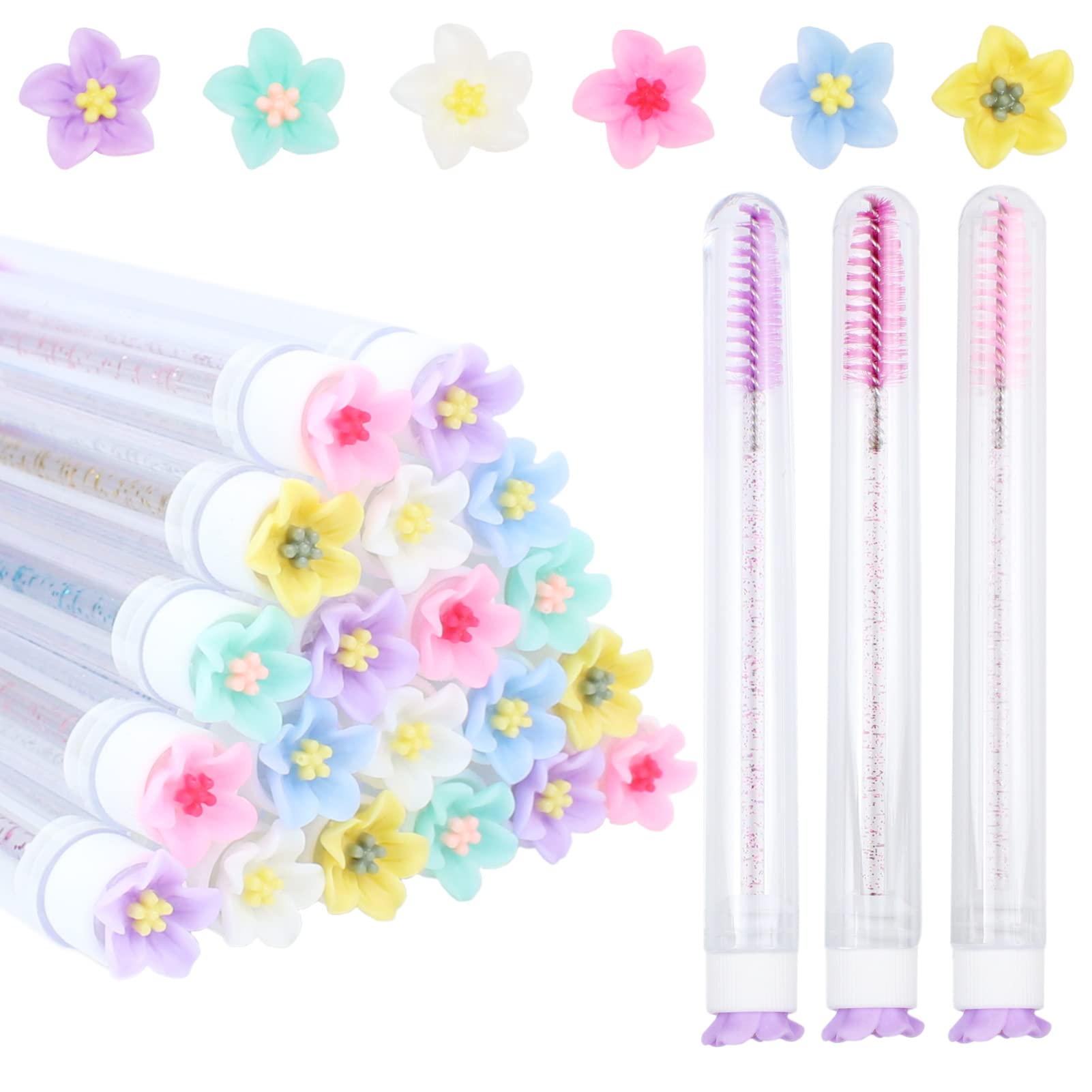 SenRocc 20 Pcs Mascara Wands Tube Set Reusable LashBrush Rose Flower Tube Eyelash Brush Tubes SpooliesLash Extension Brushes Applicators Makeup Tools