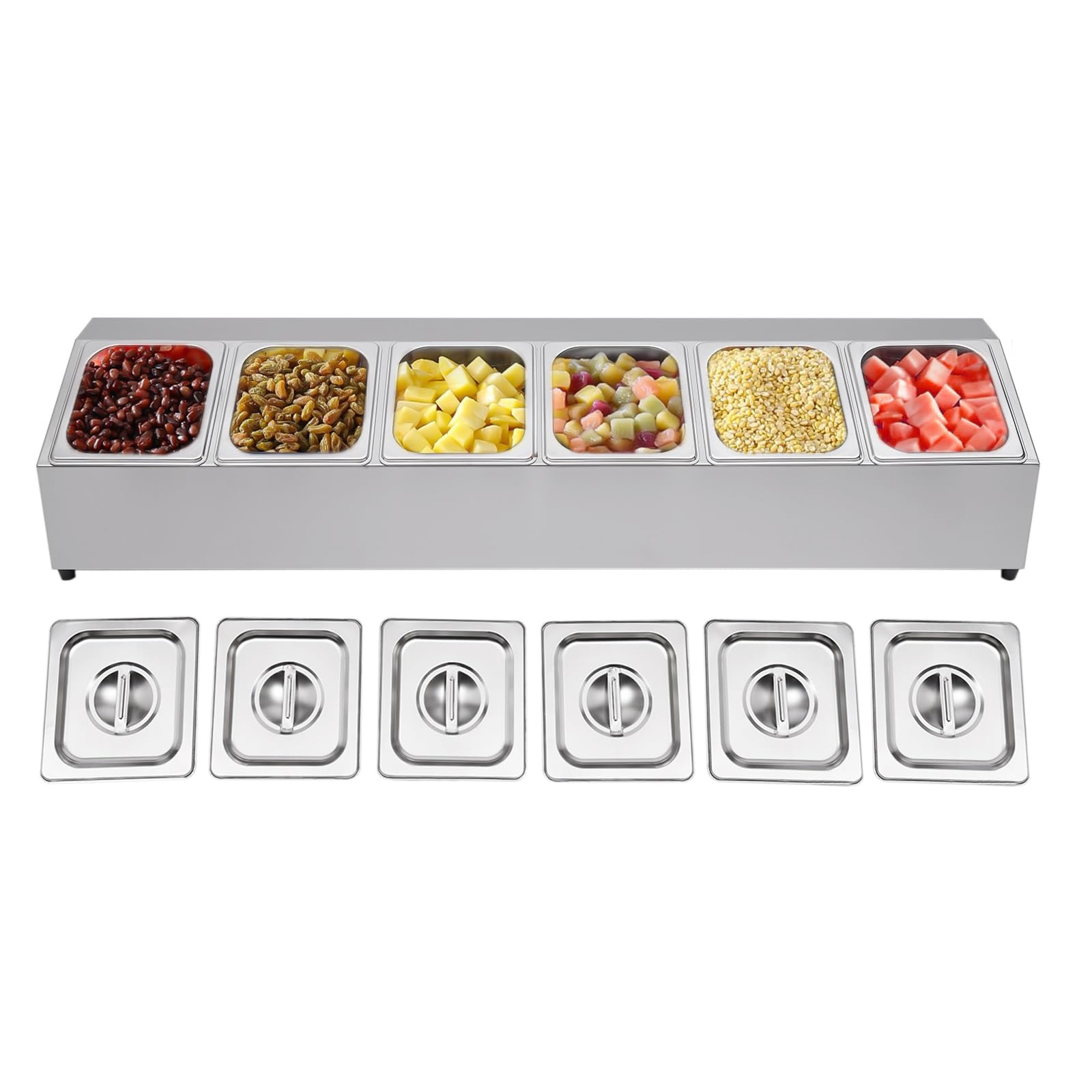 Contenedor de ingredientes, GN Contenedor con tapa, acero inoxidable Ensaladera GN 1/6 Contenedor para Gastro & Cocina, Recipientes Gastro, Accesorios para Pizza - 104 × 22.5 × 22 cm