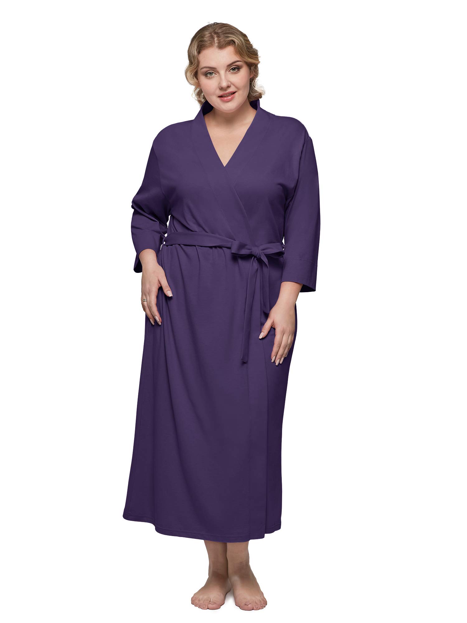 SIOROWomen’s Plus Size 100% Cotton Kimono Robe, Lightweight Loungewear with Pockets for Spa, Pool, Hotel & After Shower
