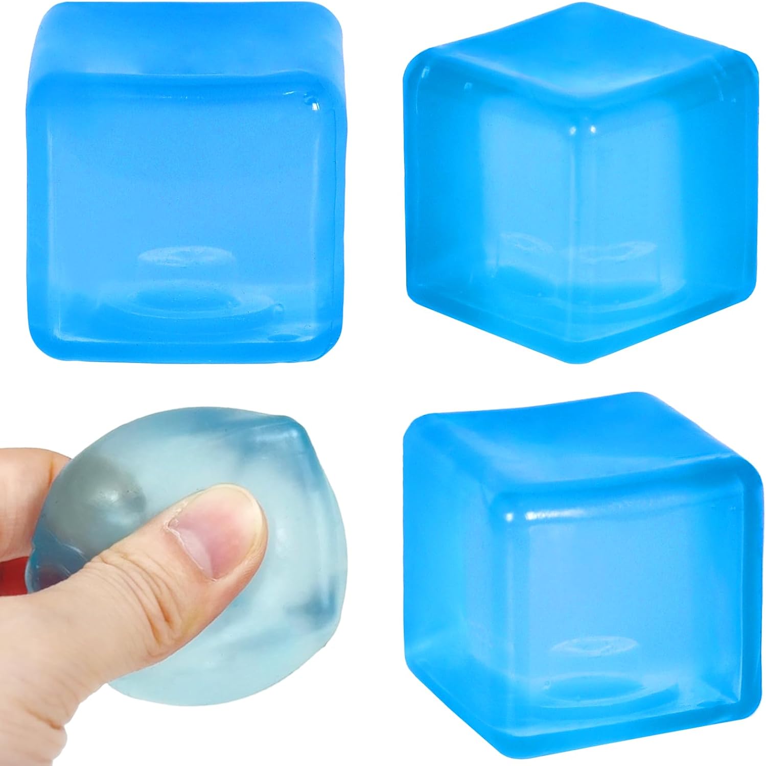 Ice Cube Stress Ball, Medium Cube 5cm(1.98") Fidget Toys, Blue Ice Cube Squishy Cube for Anxiety Relief Stress Reliever,Stress Relief Toys for Adults Kids Children Teens