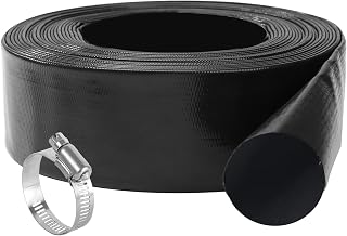 2 IN x 50 FT Pool Backwash Hose, Industrial Grade PVC Lay Flat Water Discharge Hose, Weather and Burst Resistant, Best Pool Filter Pump Hose & Pool Drain Hose, Black, with Hose Clamp