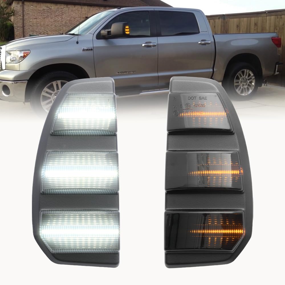 Sequential LED Side Mirror Turn Signal Light for 2007-2021 Toyota Tundra White/Amber Switchback LED Dynamic Blink Under Side View Mirror Indicator Light Assembly Smoked Lens