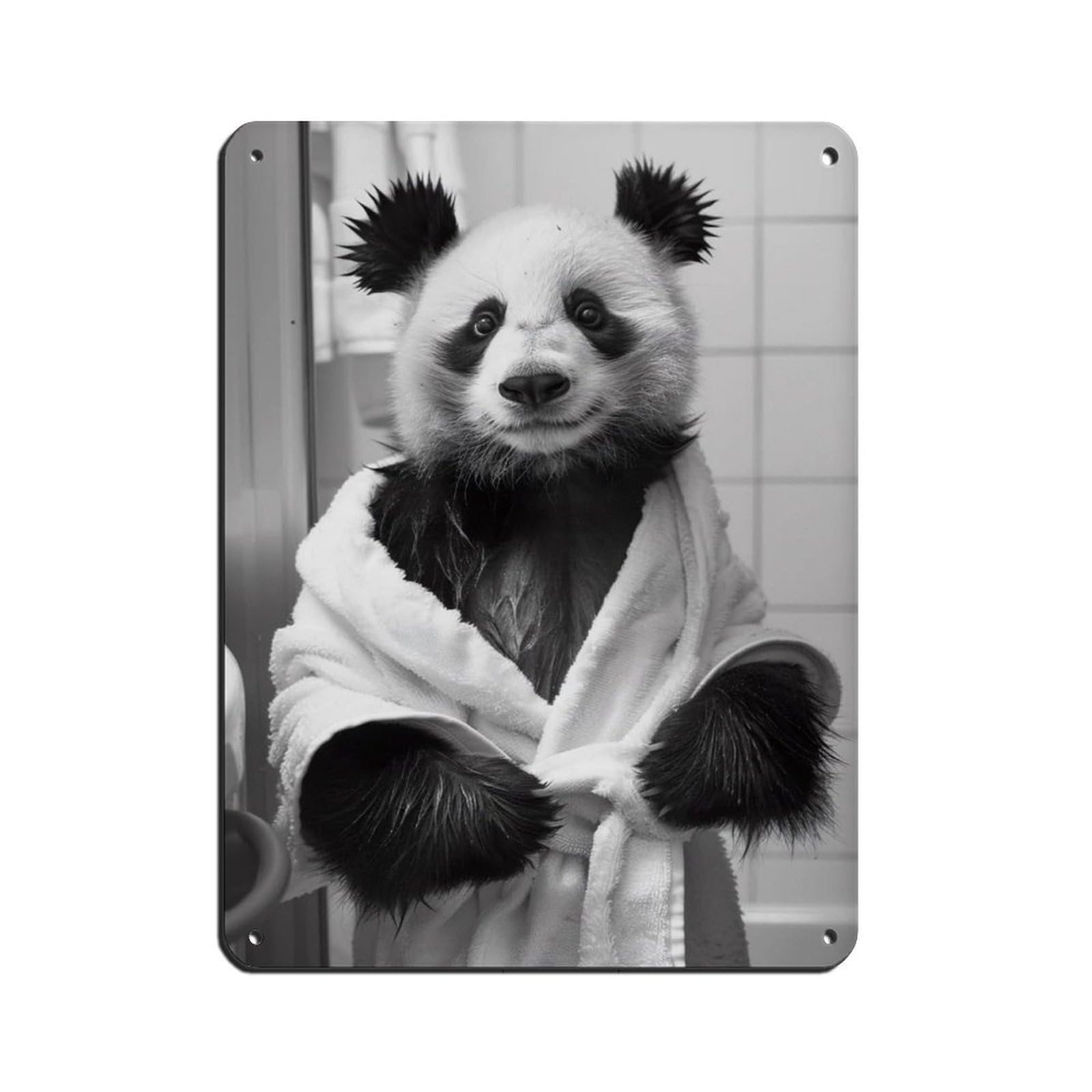 Panda in A Bathrobe, Funny Bathroom Art Tin Sign Vintage Metal Pub Club Cafe Bar Home Wall Art Decoration Poster Retro 12x16inch(30x40cm)