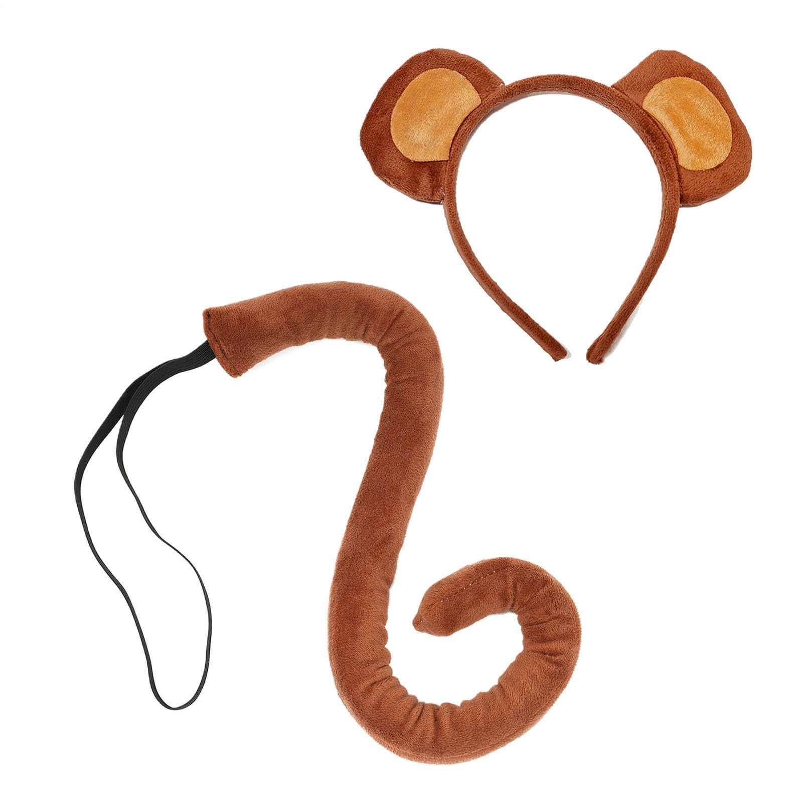 Monkey Ears And Tails Set Cloth Tail 58cm Fancy Dress Monkey Headband Tail Set Soft Monkeys Cosplay Accessory Sets Realistic Long Tailed Monkeys Outfit For Adults Kids Halloween Carnival