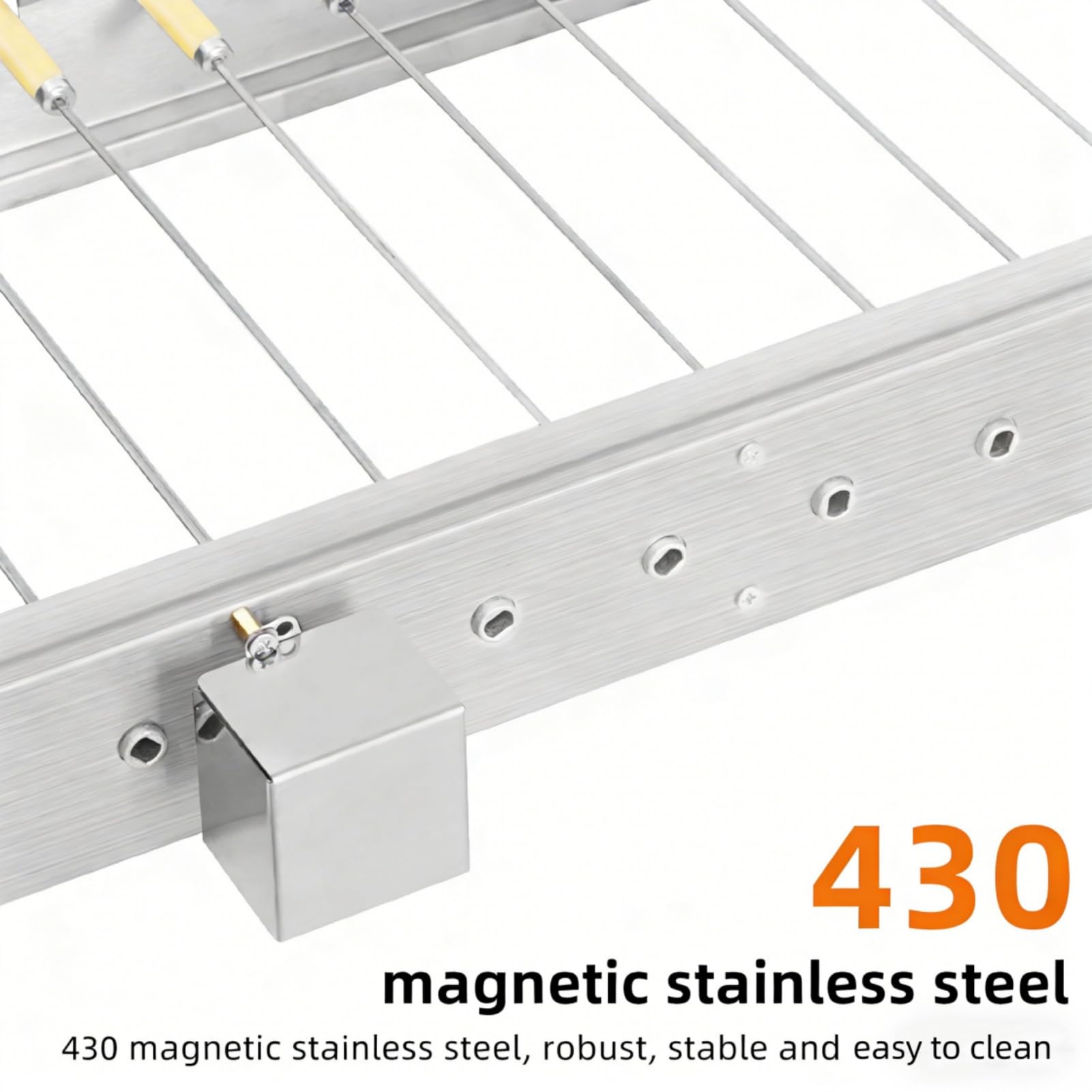 Girarrosto Elettrico Acciaio Inox, Area Cottura Regolabile 16 a 30cm, Automatica USB Girarrosto per Barbecue per Picnic Feste in Giardino Casa e Campeggio (60cm Lunghezza)