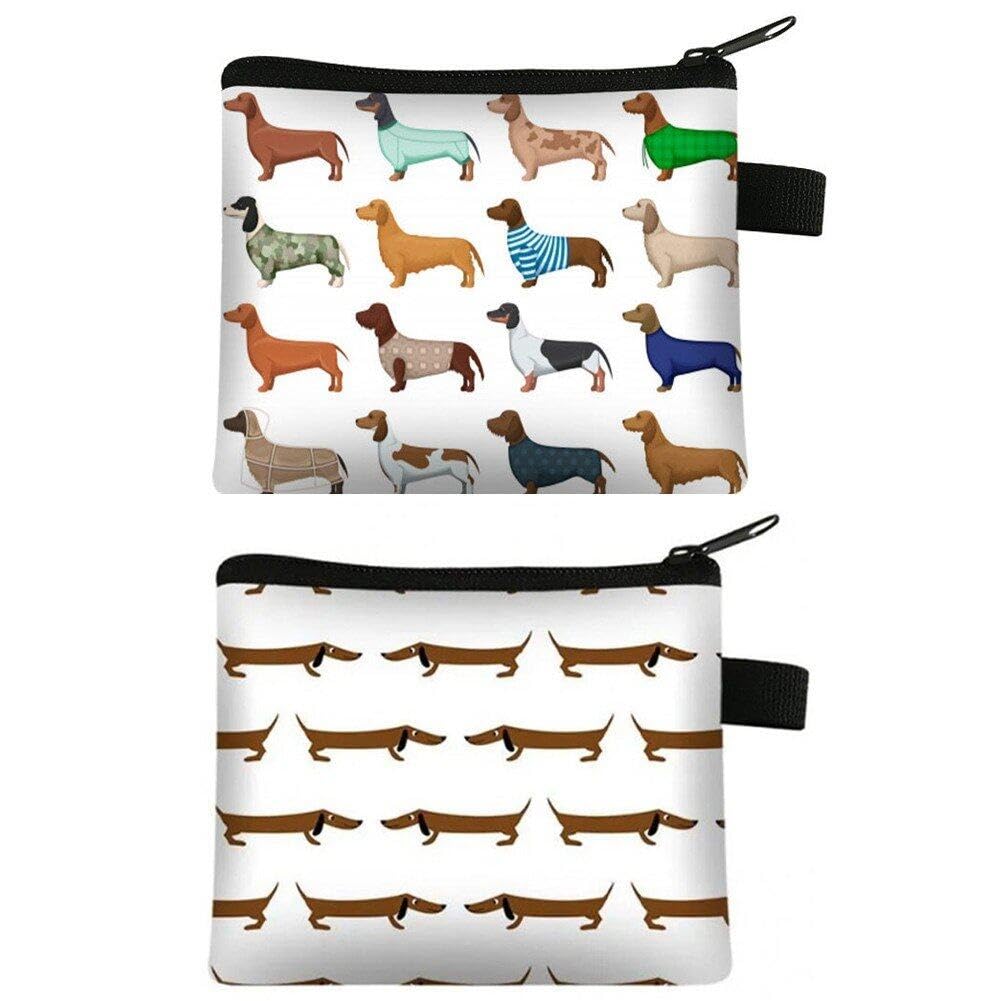 Casiler Women's Style2 2 Pcs Cute Dachshund Print Wallet Coin Purse For Keychain Small Pouch Mini Change Purse Handbag Credit Card Holder Organizer
