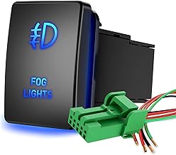 Nilight Fog Lights Push Button Switch 12V ON Off Switch with Connector Wire Kit 1.28" x 0.87" Replacement for Toyota Sequoia Highlander Tacoma Tundra 4Runner RAVR Yaris, 2 Years Warranty,Black