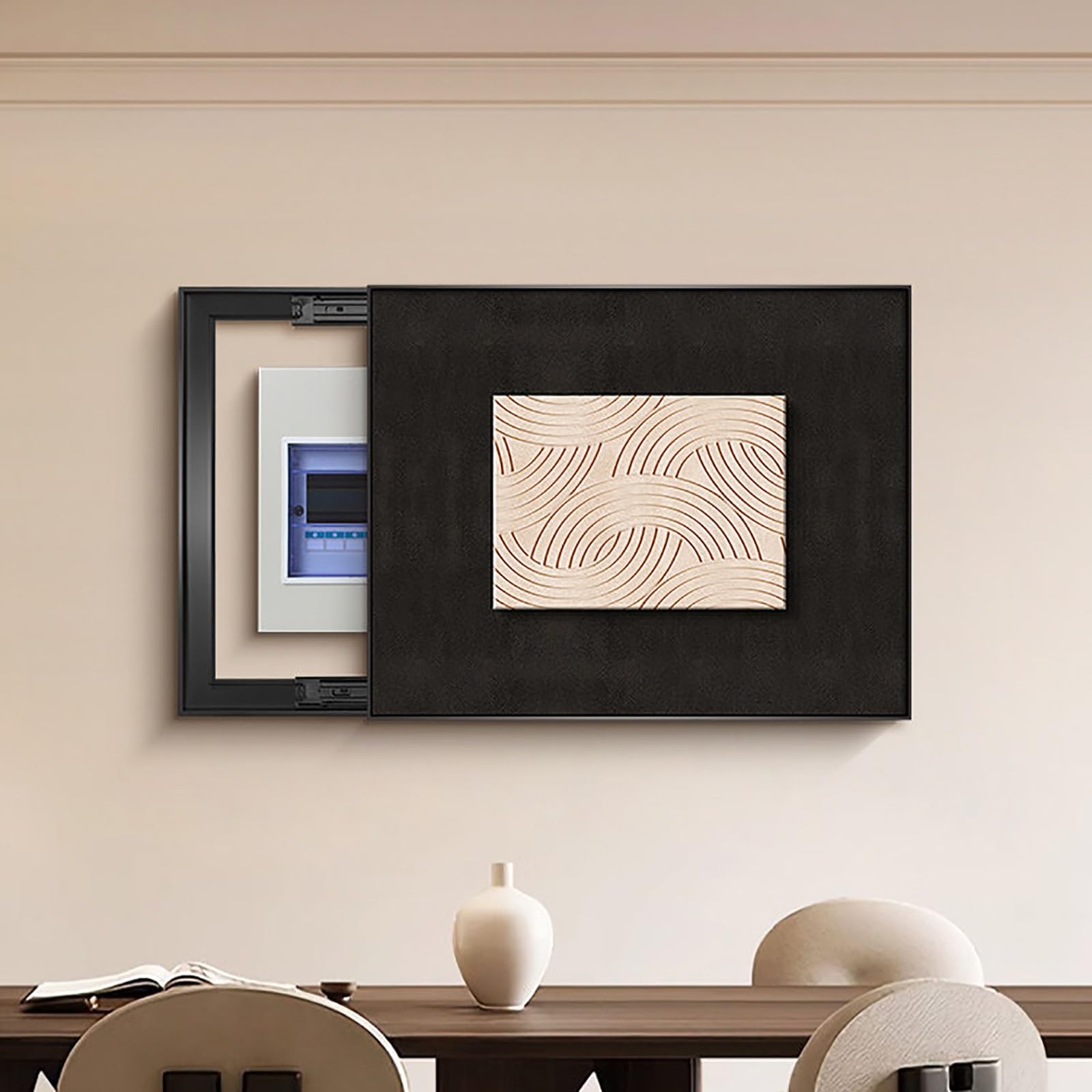 Copri Contatore Elettrico Interno, Copri Quadro Elettrico Decorativo per Scatola Fusibili, Quadro Creativo da Parete per Soggiorno e Ufficio(Black,45x35cm/18x14in)