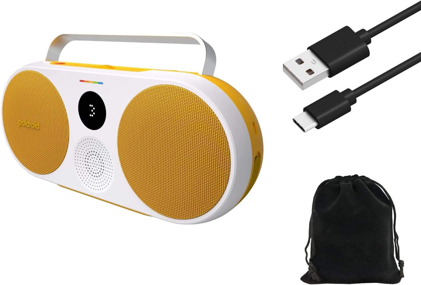 Polaroid P3 Music Player – Powerful Retro Portable Bluetooth Speaker with Big Sound, Rechargeable Battery, Dual Stereo Pairing, 3.5mm Aux Input, FM Radio, W/Pouch and Extra Charging Cable (Yellow)