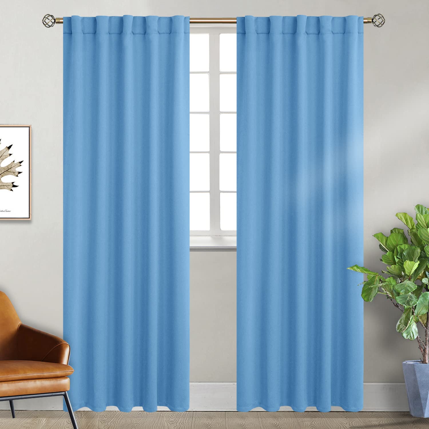 BGment Rod Pocket and Back Tab Curtains for Bedroom - Thermal Insulated Room Darkening Curtains for Living Room, 2 Window Curtain Panels (42 x 84 Inch, Sky Blue)
