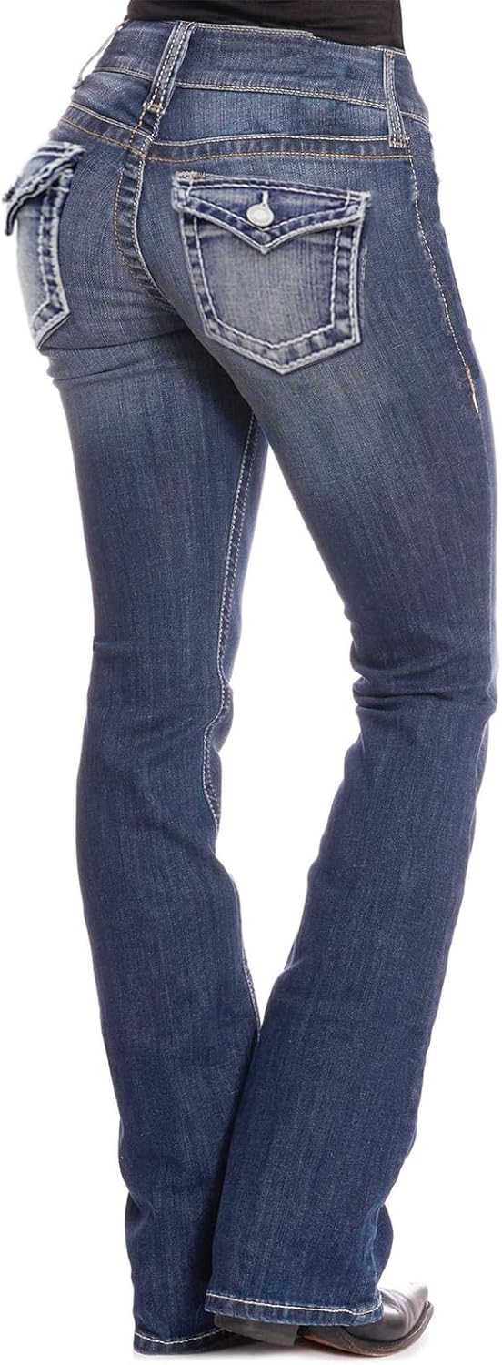 BlueMoment Bootcut Jeans for Curvy Women Western Cowgirls Stretchy Butts Lifting Jeans Retro Mid Low Rise Ladies Denim Jean