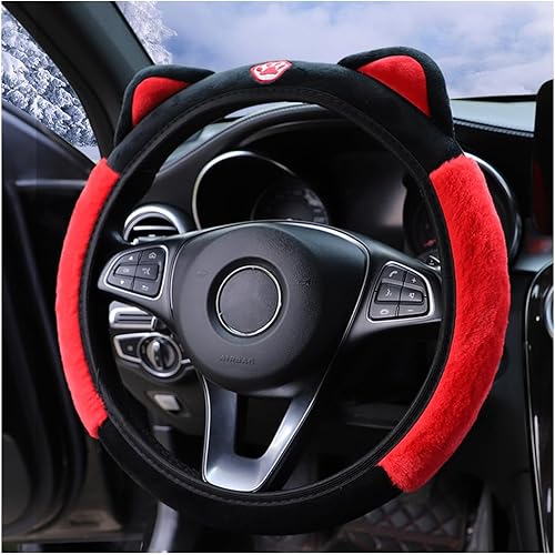 Funda para volante de automóvil, felpa suave y esponjosa para mantener caliente en invierno, bonito protector de volante con orejas de gatito,