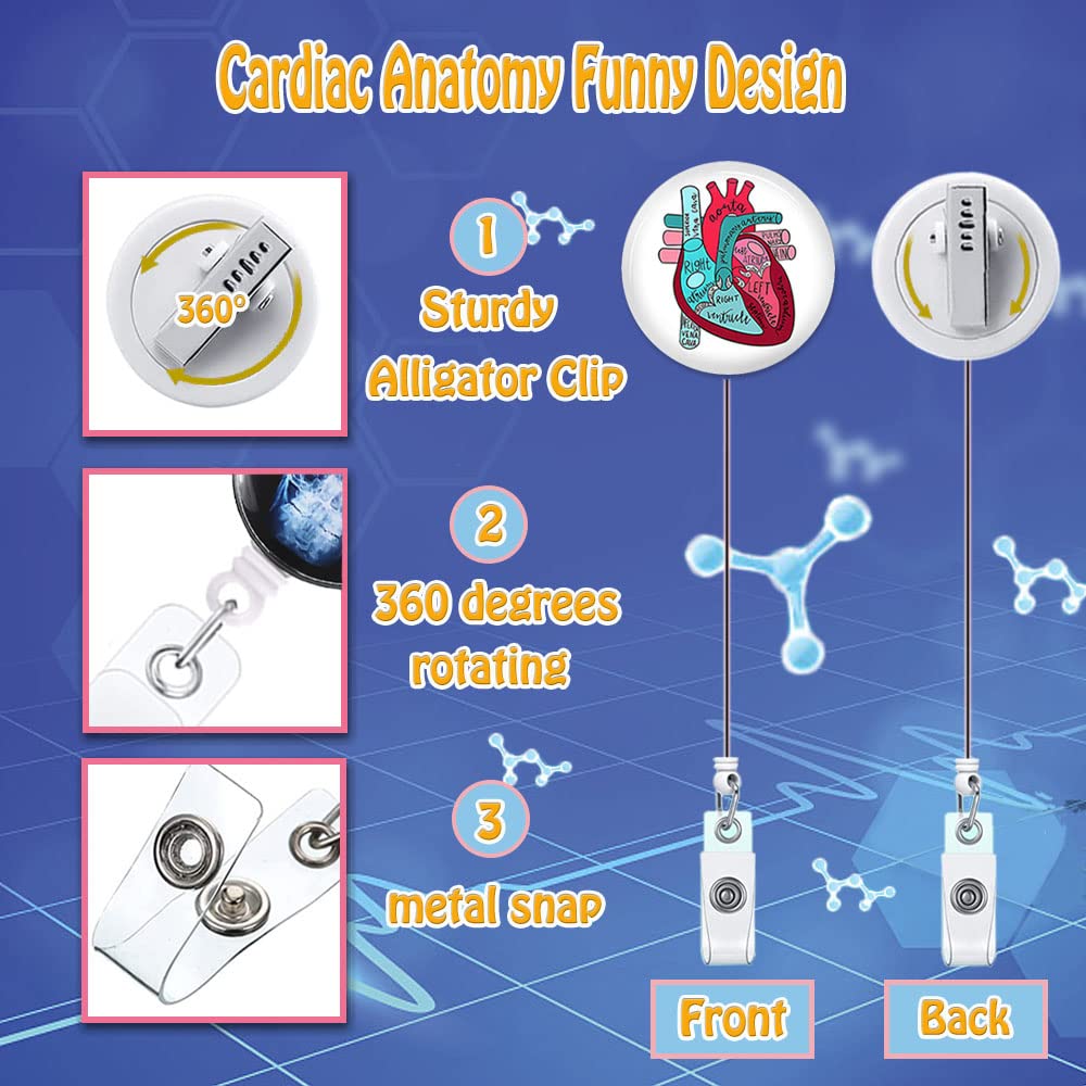 Cardiac Badge Reel For Nurses - Retractable ID Holder With Blue Heart Design & Alligator Clip