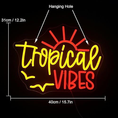 Miniatura 2 de FAXFSIGN Tropical Vibes - Letrero de neón LED para decoración de pared, bar, para dormitorio, hogar, cerveza, bar, club, cueva de hombre, boda,