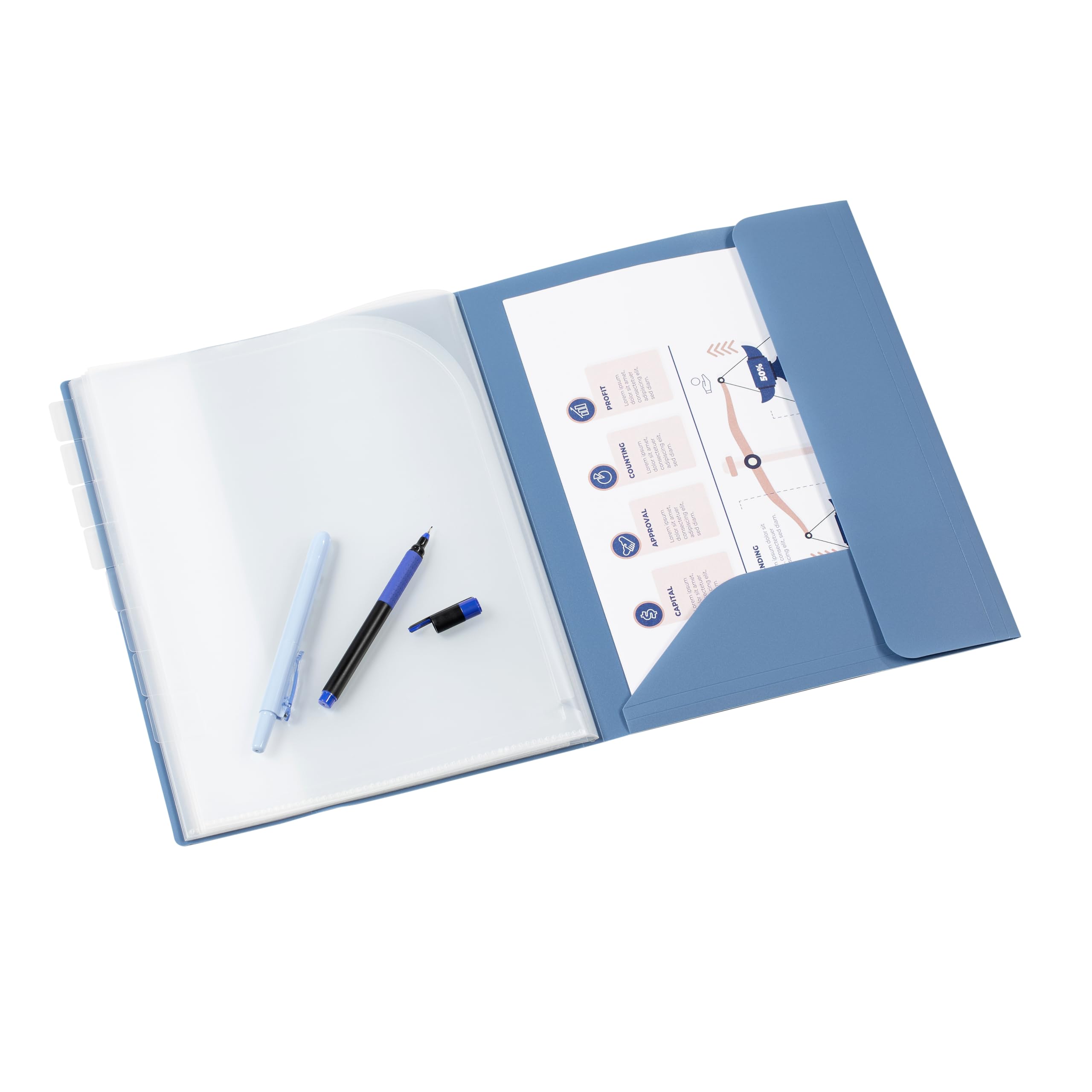 Viquel – Clasificador A4 8 compartimentos Business CLASS – Organizador de respaldo con cierre elástico para oficina y hogar, color azul