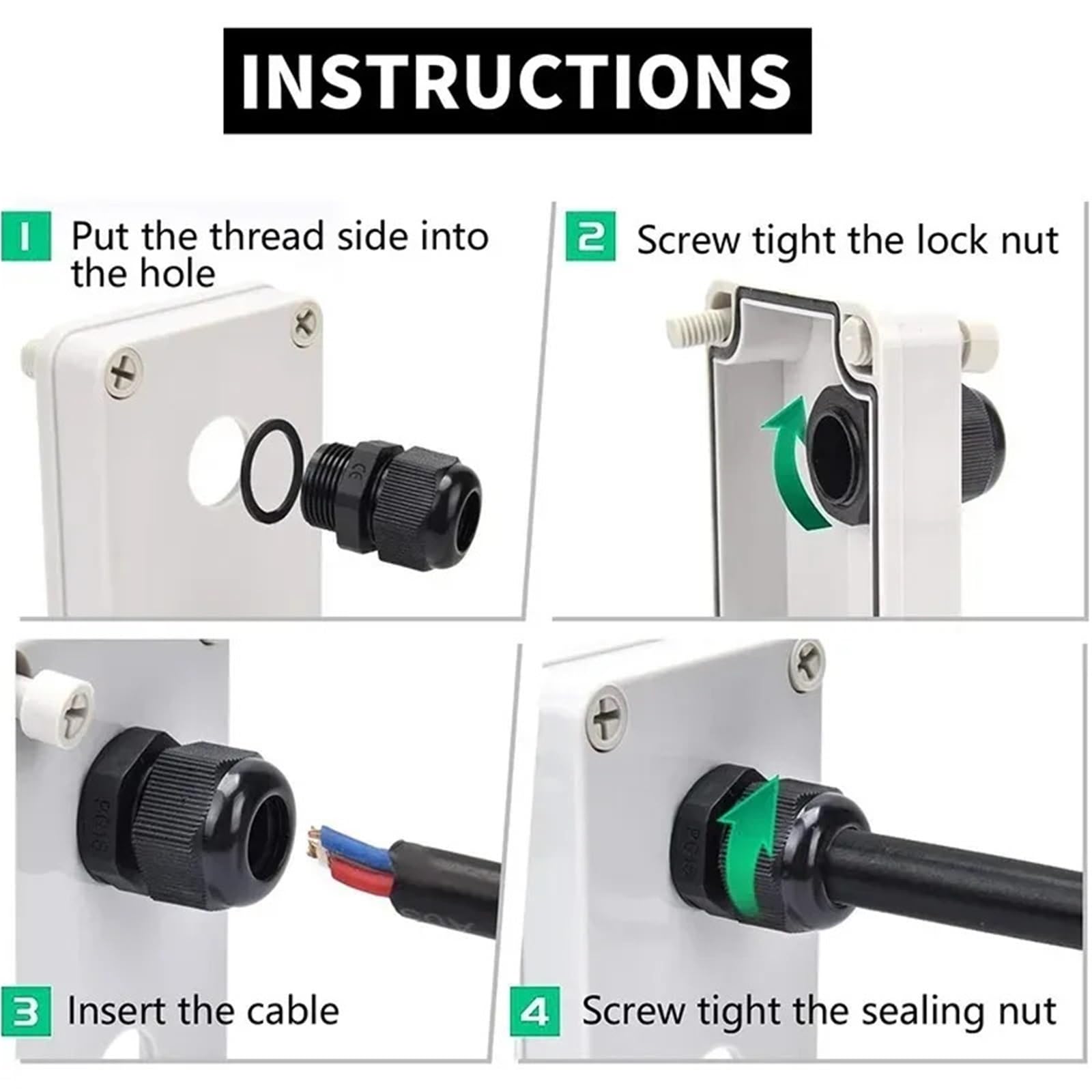 Juego de 100 prensaestopas impermeables IP68 para cable de nailon para entrada de cables ajustables, surtido para caja de conexiones (PG9-blanco)