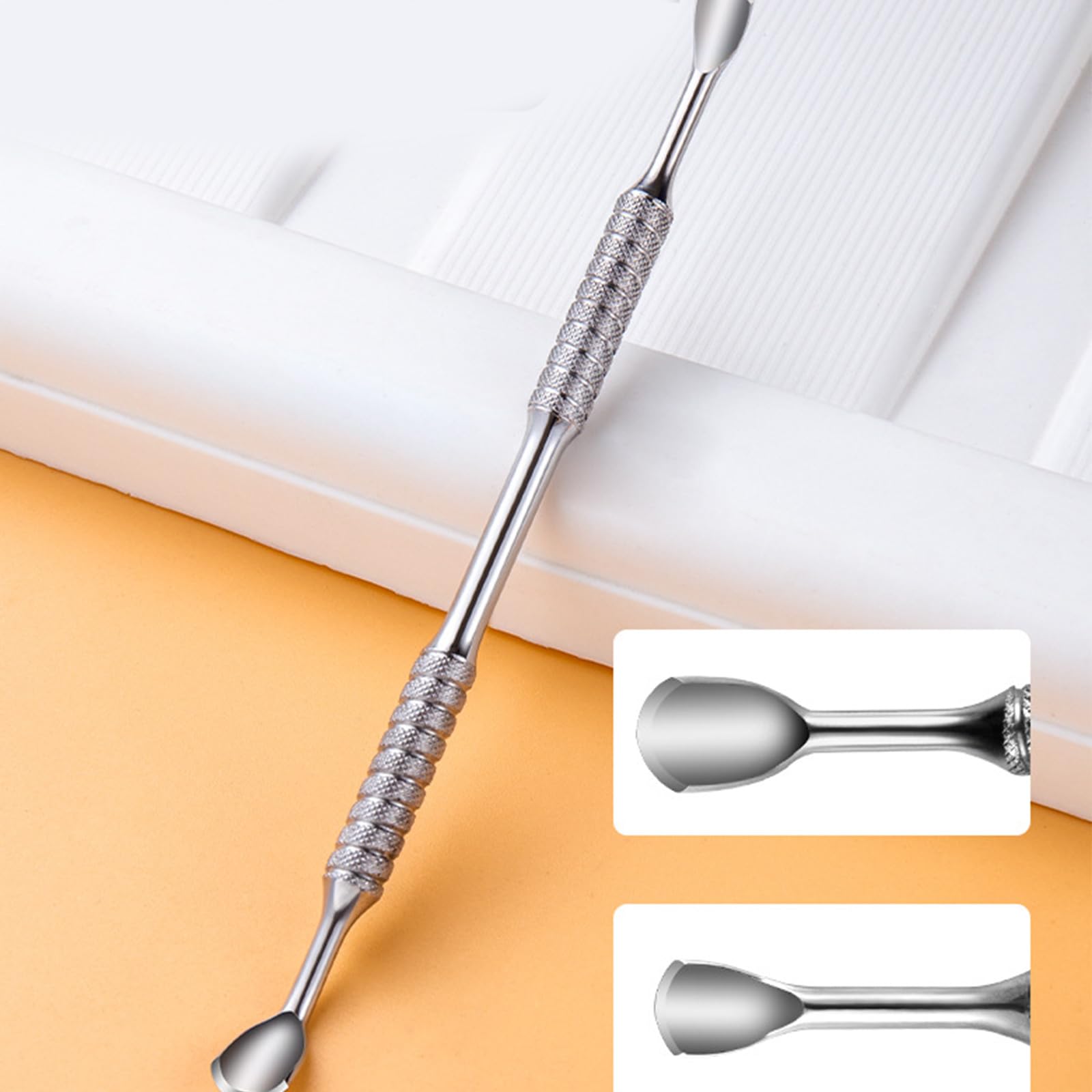 Spingi cuticole in acciaio inossidabile Spingi per unghie a doppia estremità Spatola in metallo Pulitore per unghie Rimozione cuticole per manicure pedicure 2 in 1 Spingi per unghie Spingi cuticole in