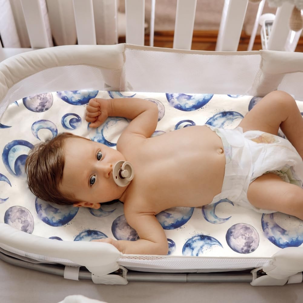 4 Pack Breathable Bassinet Sheets for Baby Boys Neutral Unisex Soft Bassinet Fitted Sheets for Toddler Travel Bassinet (Sky) thumbnail