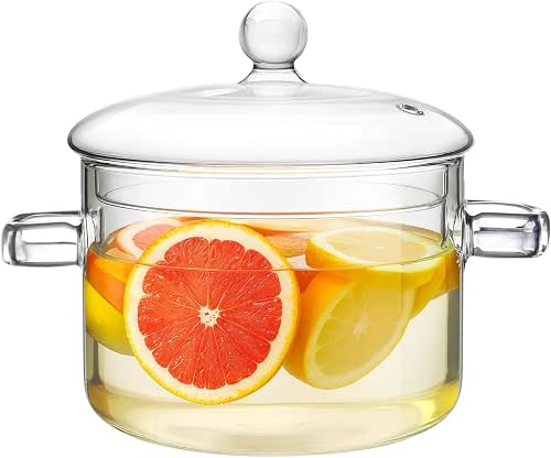 64oz/1.9L Glass Cooking Pot, Glass Simmer Pot, Borosilicate Glass Pots