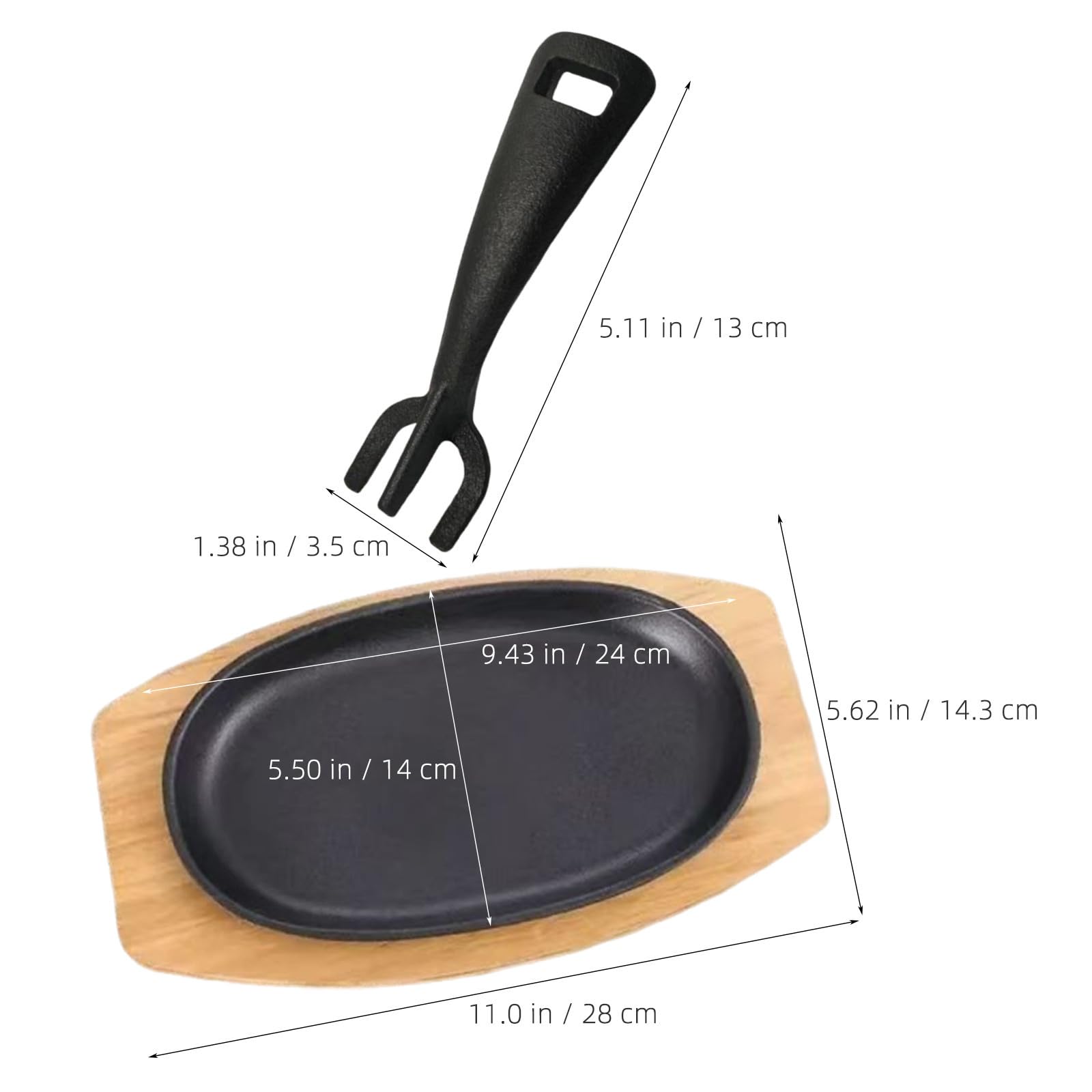 OUNONA Ovales Sizzle Plate Satz aus Eisen mit Abnehmbarem Griff