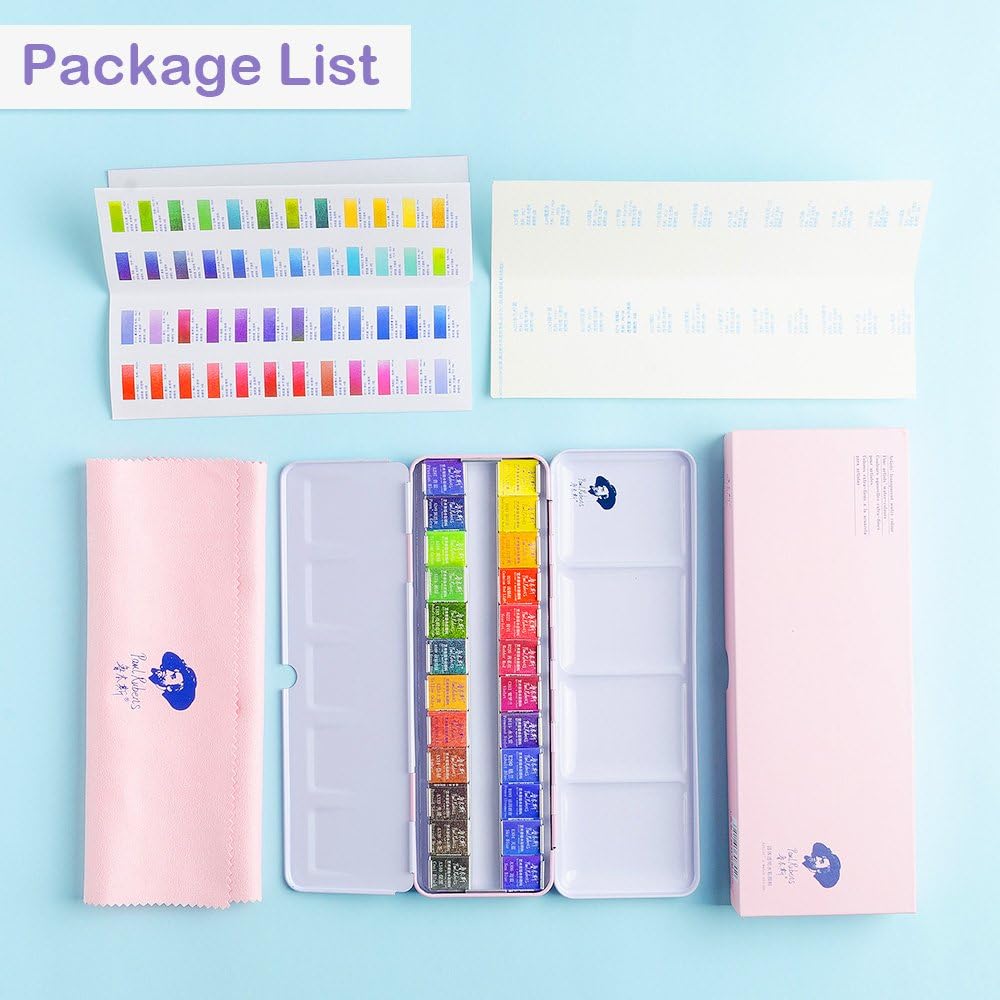 Paul Rubens Watercolor Paint Set Artist Grade 24 Vivid Colors，100% Cotton Hot Press Watercolor Journal 3.8’’ x 5.2’’, 20 Sheets (140lb/300gsm for Artists, Beginners, Hobbyists, Students