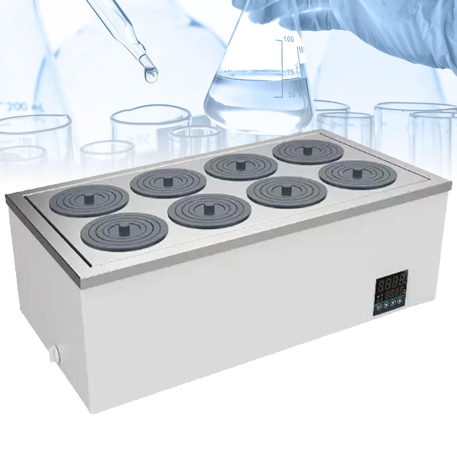 Digitales Labor Wasserbad, Thermostat-Wasserbad mit Digitaler Anzeige, Edelstahl-Thermostat-Heizgerät, Timer und Trockenlaufschutz für den Wissenschaftlichen Einsatz