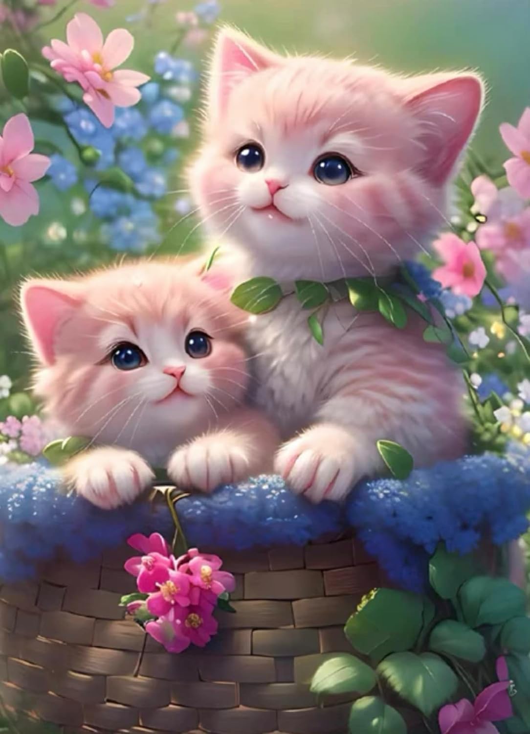 Cats Diamond Art Painting Kits for Adults,Flowers DIY 5D Diamond Art Kits,Diamond Art Painting,Painting with Diamond for Home Wall Decor (30x40cm/11.8X15.7inch)