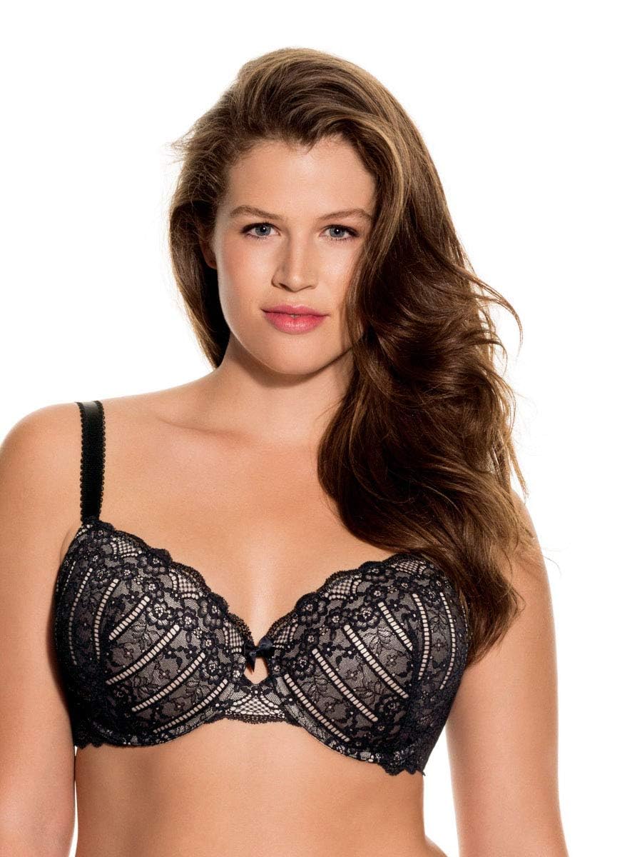 DORINA Women's Celine Lightly Padded Demi Bra - Underwired Moulded Cups, Floral Lace Design, and Supportive U-Back Wings, Black