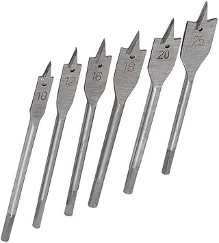 COMOK Spade Paddle Flat Wood Boring Drill Bit Set Titanium Coated Paddle Flat Woodworking Wood Tools Kit 10mm 12mm 16mm 18mm 20mm 25mm Drill Bit 6Pcs