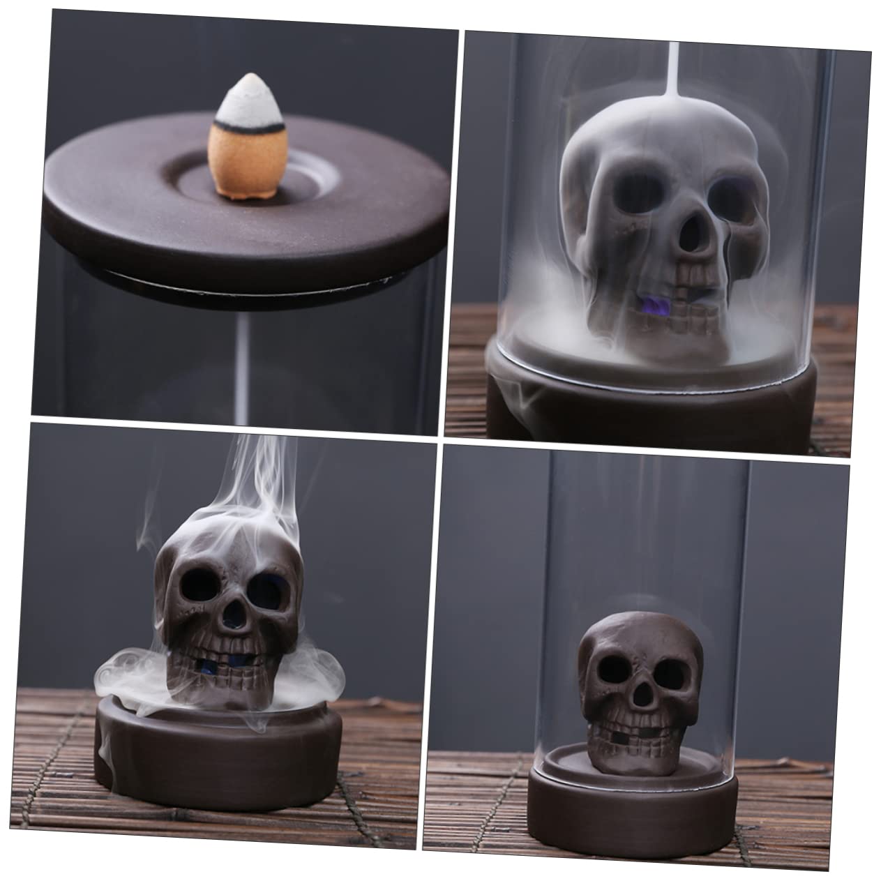 Aromabrenner in Totenkopfform aus Keramik, Halloween Geschenkideen | Räuchergefäßhalter, Coffee Farbe, für Meditation, Schlafzimmer und Yoga Raum, Rückfluss Brennen