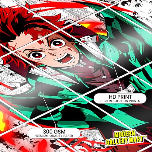 Image of MODERN GALLERY MART Pack of 20 Demon Slayer Tanjiro Kamado Manga Poster | A4 Size Anime Wall Art (8.3 x 11.7 inch) | Manga Posters with Glue Dots | Anime Poster for Bedroom, Living Room, Office