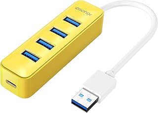 iDsonix USB Hub 3.0, 4-Port 5V / 2A Powered USB Hub, 5Gbps HighSpeed Data Transmission USB Splitter for Laptop, iMac, Surface Pro, XPS, USB Flash Drives, Mobile HDD, Printer, Camera, and More -Yellow