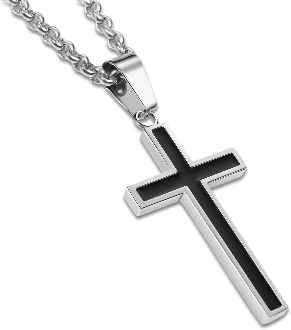 Honeystore Unisex Titanium Steel Rolo Chain Crucifix Cross Pendant Easter Prayer Necklace