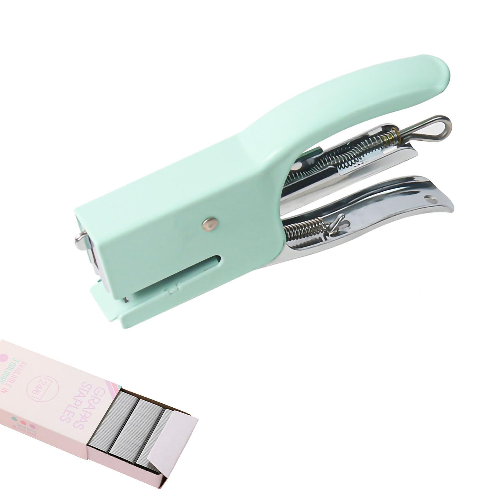 Rayyan Hand Held Stapler, Cute Mini Manual Stapler Metal Handheld Stapler, Desktop Staplers with Plier, for Desk Home Office Supplies(Mint Green)