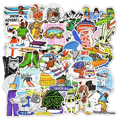Vinyl Skiing Decals Skiing Stickers Pack 50 Pcs Skiing Stickers and Decals for Winter Laptop Car Luggage Water Bottle Helmet Skateboard