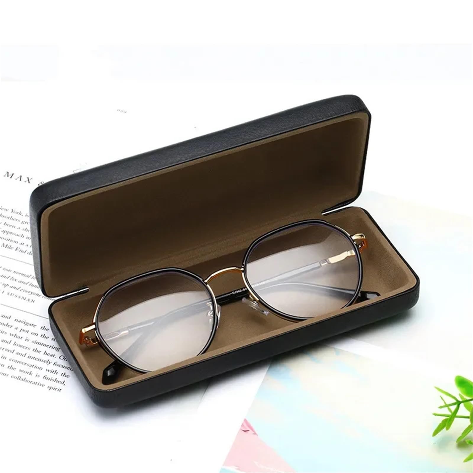 étui à lunettes, Étui à lunettes de soleil carré portable en cuir PU/métal