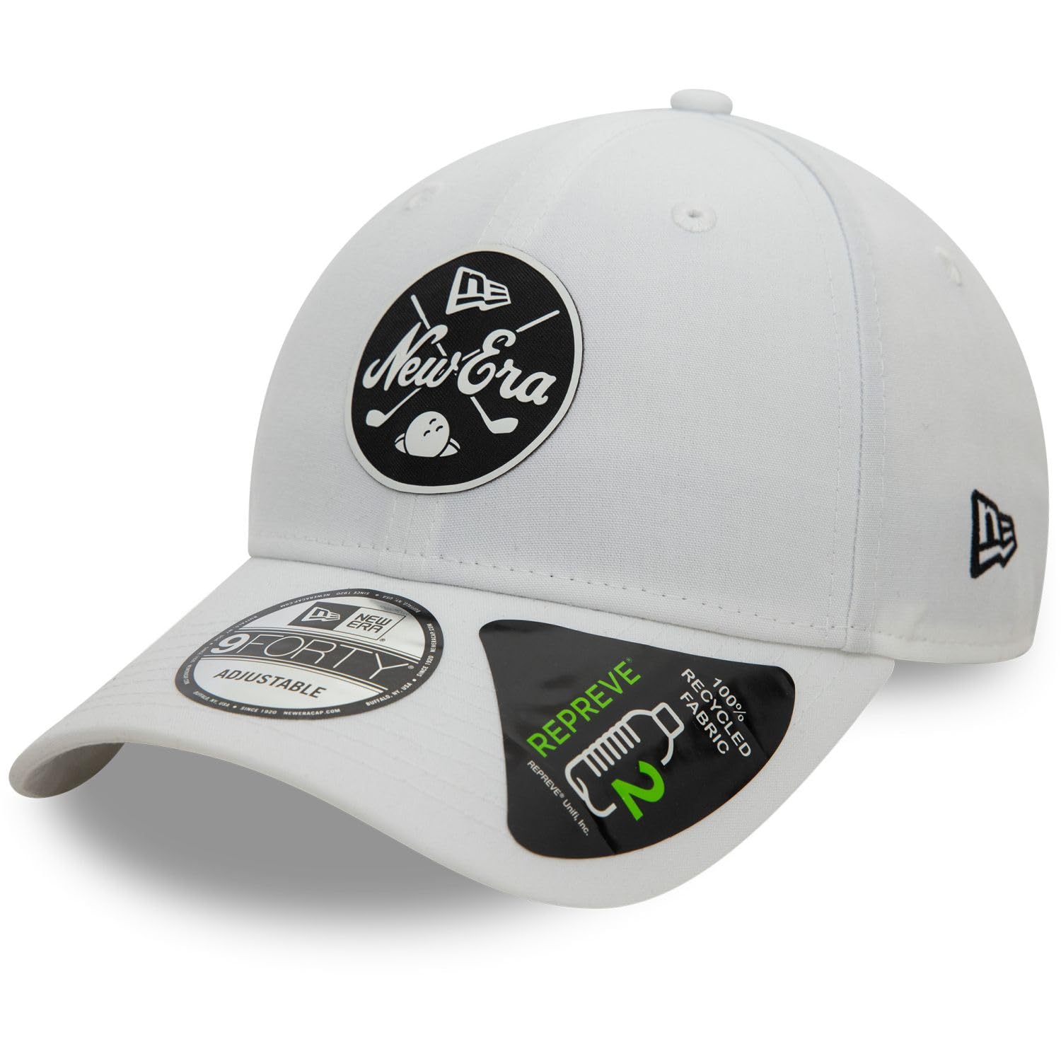 NEW ERA GOLF BASEBALL CAP.9FORTY MONO REPREVE HERITAGE WHITE ADJUSTABLE HAT S25