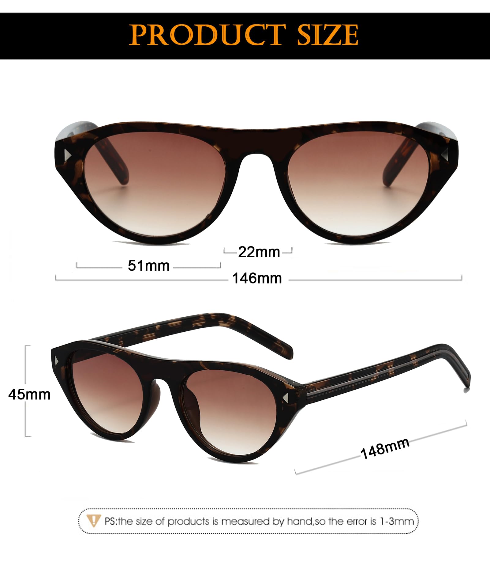 EYLRIM Occhiali da sole ovali in stile retrò con occhio di gatto, unisex, alla moda, con parte superiore piatta e sottile, protezione UV400