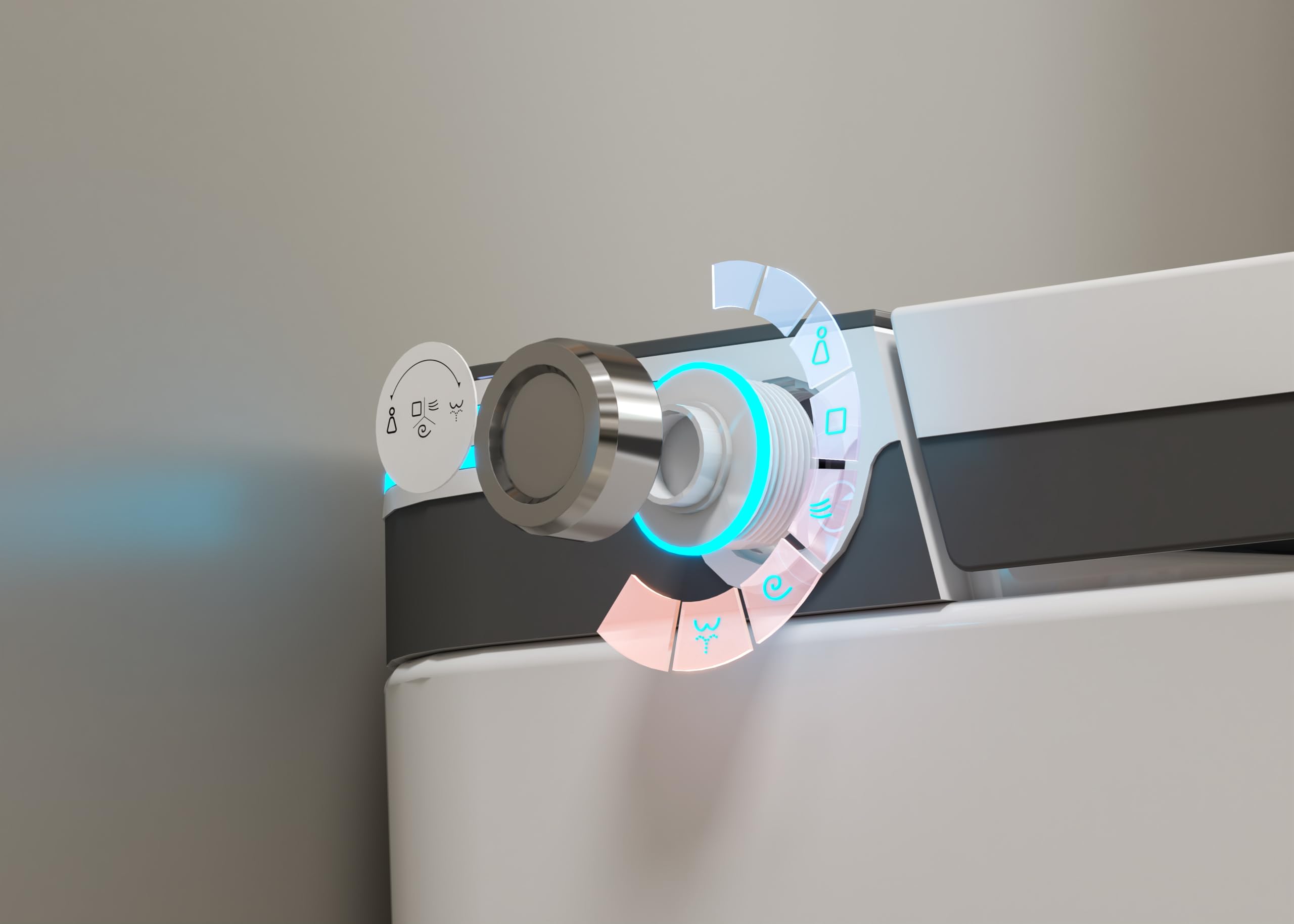 Lussuoso WC allungato con bidet intelligente, doppio risciacquo, apertura e chiusura automatica, sedile riscaldato, scarico a parete, bianco