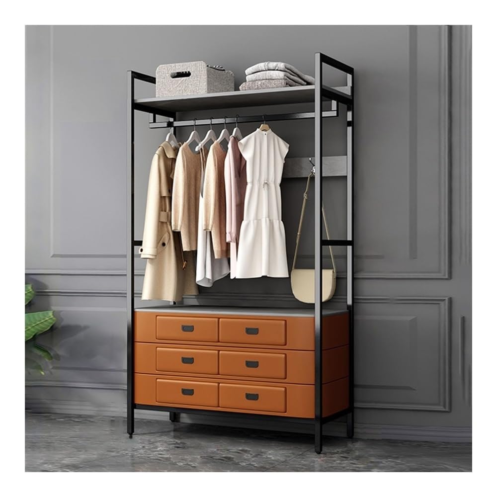 DFHS46JK Hat Rack Floor Coat Rack Hanger with Drawer Bedroom Storage Dressing Table Living Room Metal for Office(Orange+Gray)