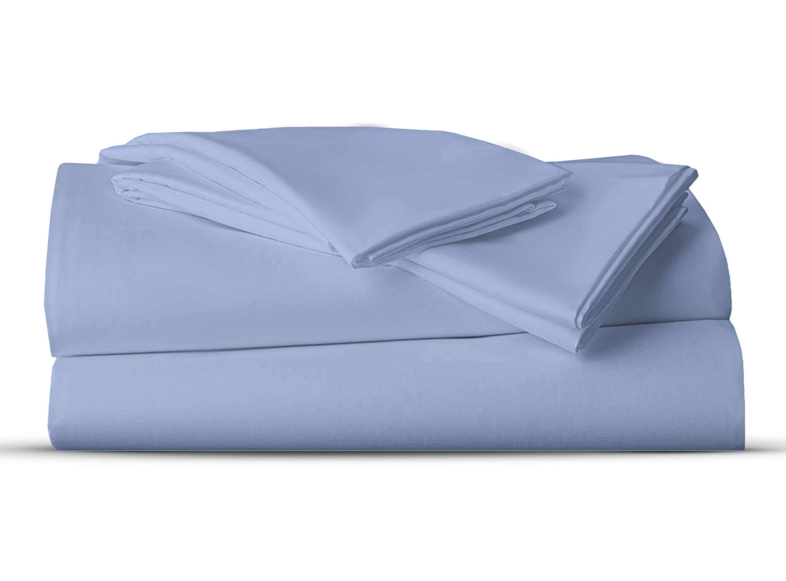 AATH COLLECTION Bed Sheet Set, 100% Egyptian Cotton, Easy Care & Super Soft 4 Pieces Bedding Set - Flat Sheet & Fitted Sheet with 2 Pillowcases (BLUE, Super King)