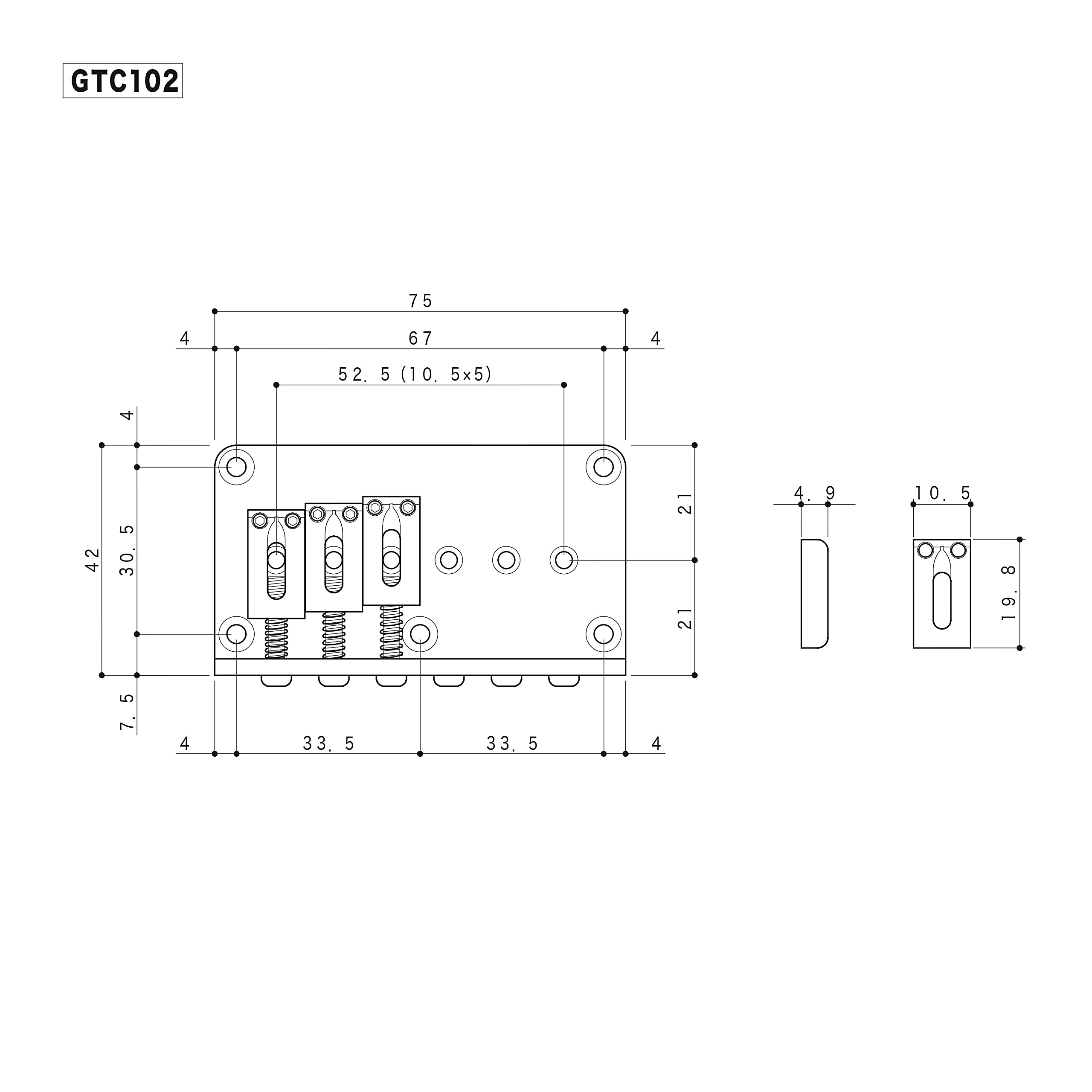 Gotoh® GTC 102 Standard Series Hard Tail Bridge Non Tremolo Bridge for Electric Guitar - Colour: Chrome - Image 2