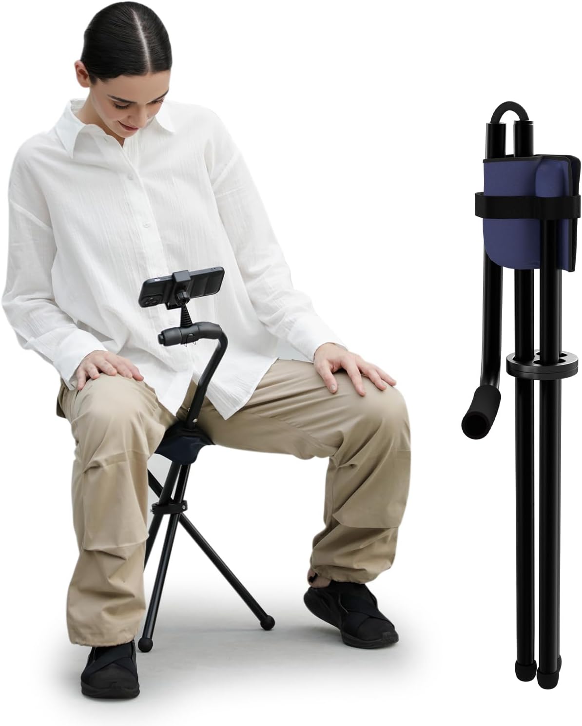 Lifelong Walking Stick with Folding Seat/Chair/Stool & Anti Slip Rubber Bush, Adjustable Height Cane with Tri-Pad Base & Built-in Seat-2 in 1 Aluminium Folding Walking Stick